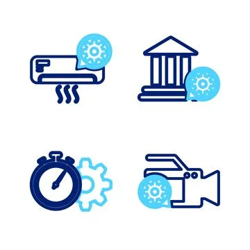 Set line Video camera setting, Time management, Bank building and Air condi.. Ilustración de archivo