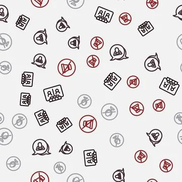 Set line Video chat conference, Speech bubble, Mute microphone and on seamless Illustrazione stock