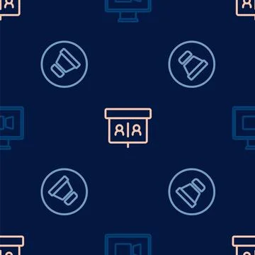 Set line Video chat conference, Speaker volume and  on seamless pattern. Vect Stock Illustration