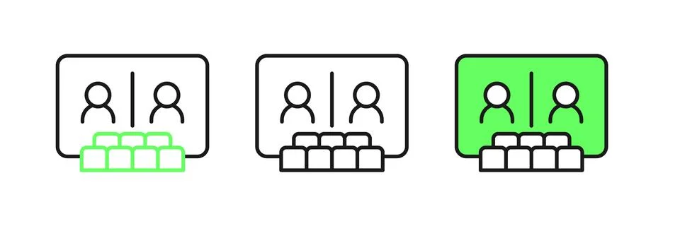 Set line Video chat conference icon isolated on white background. Online me.. Stock Illustration