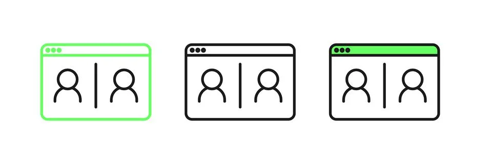 Set line Video chat conference icon isolated on white background. Online me.. Stock Illustration