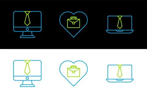 Set line Video chat conference,  and Heart with text work icon. Vector Stock Illustration