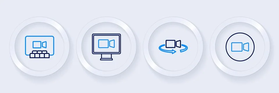 Set line Video chat conference, 360 degree view,  and  icon. Vector Stock Illustration