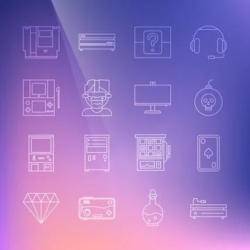 Set line Video game console, Playing card with diamonds, Bomb ready to explode Stock-Illustration