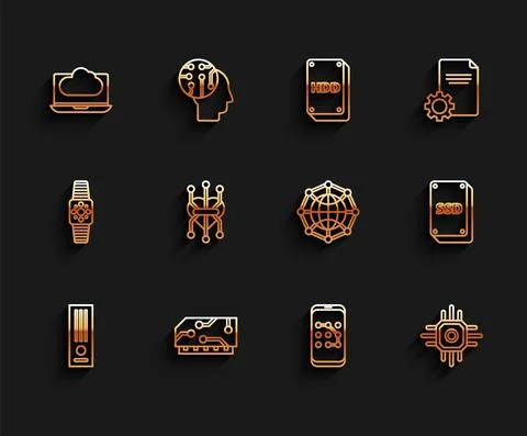 Set line Video game console, RAM, random access memory, Cloud technology data イラスト素材
