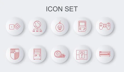 Set line Video game console, Shield for, Bomb ready to explode, Mystery rando Stock-Illustration