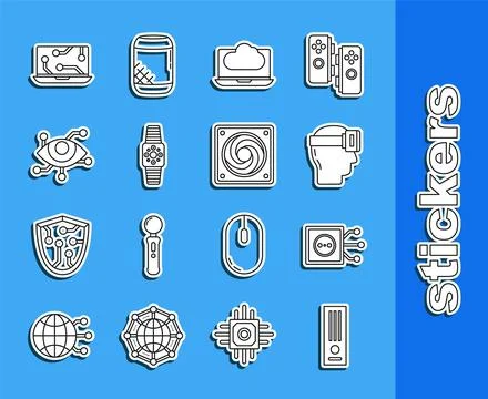 Set line Video game console, Remote control, Virtual reality glasses, Cloud Stock Illustration