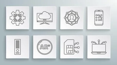 Set line Video game console, Computer monitor screen, Ar, augmented reality, Sim イラスト素材