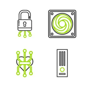 Set line Video game console, Processor, Computer cooler and Lock digital ci.. イラスト素材