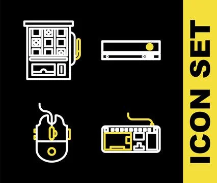 Set line Video game console, Computer keyboard, mouse gaming and Slot machi.. イラスト素材