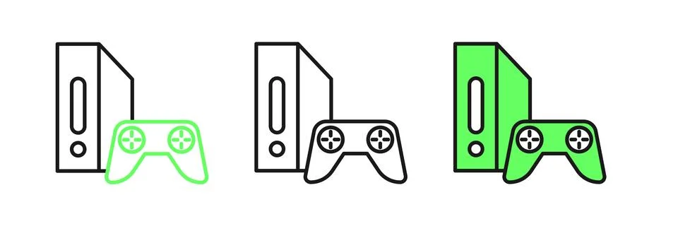 Set line Video game console with joystick icon isolated on white background.. Stock Illustration
