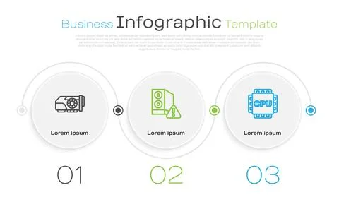Set line Video graphic card, Case of computer and Processor with CPU. Busin.. Illustrazione stock