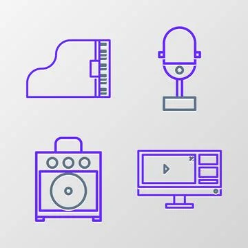 Set line Video recorder or editor software on monitor, Guitar amplifier イラスト素材