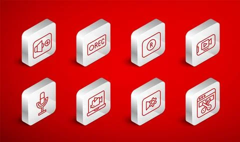 Set line Video recorder or editor, Record button, Online play video, Music .. Stockillustratie
