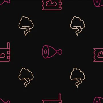 Set line Viking flag, Cloud and lightning and Chicken leg on seamless patte.. Stock Illustration