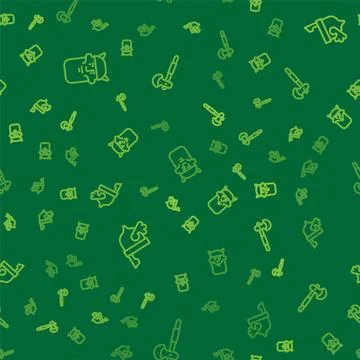 Set line Viking head, horned helmet and Wooden axe on seamless pattern. Vector Stock Illustration