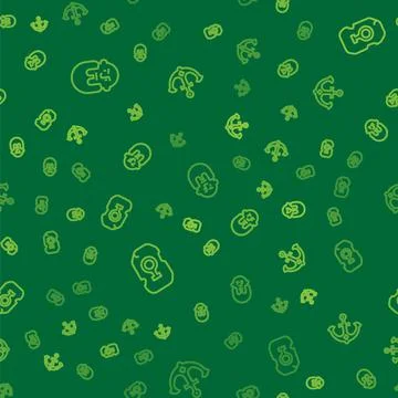 Set line Viking head, Magic rune and Anchor on seamless pattern. Vector イラスト素材