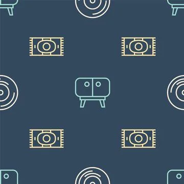 Set line Vinyl disk, Classic carpet and TV table stand on seamless pattern イラスト素材