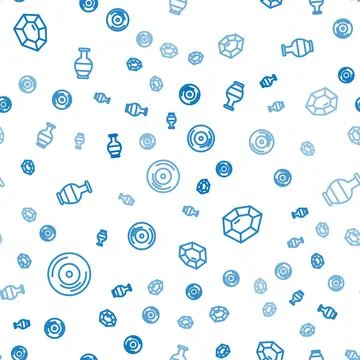 Set line Vinyl disk, Gem stone and Ancient amphorae on seamless pattern. Vector Stock Illustration