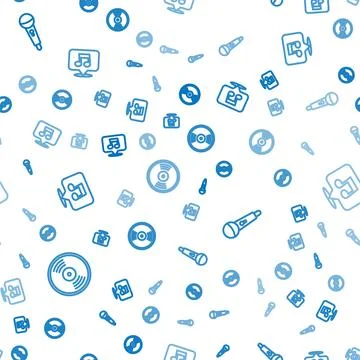 Set line Vinyl disk, Microphone and Music note, tone on seamless pattern. Vector Stock Illustration