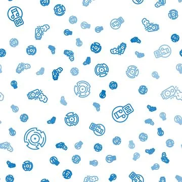 Set line Vinyl disk, Pause button and Stereo speaker on seamless pattern. Vector Illustrazione stock