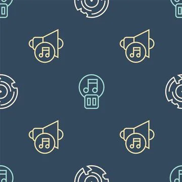 Set line Vinyl disk, Speaker volume and Pause button on seamless pattern. Vector イラスト素材