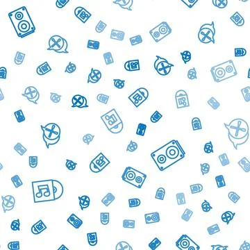 Set line Vinyl disk, Stereo speaker and Drum sticks on seamless pattern. Vector Stock Illustration