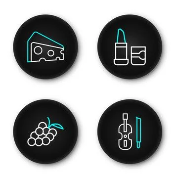 Set line Violin, Grape fruit, Lipstick and Cheese icon. Vector Stock Illustration