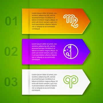 Set line Virgo zodiac, Eclipse of the sun, Aries and Tiger. Business infographic 스톡 일러스트