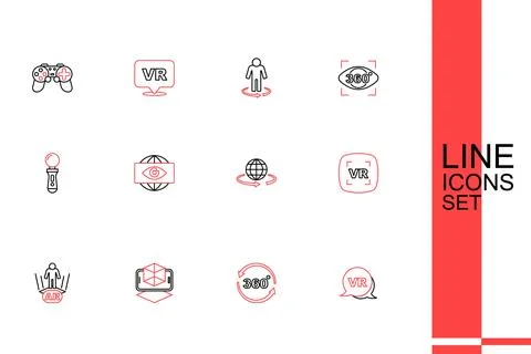 Set line Virtual reality, 360 degree view, 3d modeling, Augmented AR, Big b.. Stock Illustration