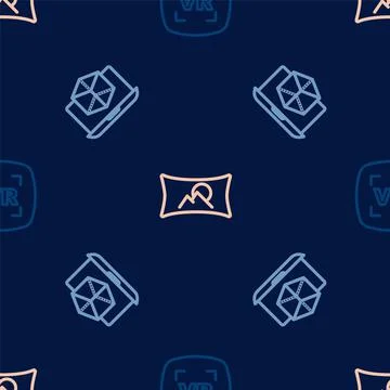 Set line Virtual reality, 3d modeling and Wide angle picture on seamless pattern Stockillustratie