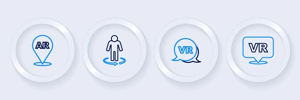 Set line Virtual reality, 3d modeling and Augmented AR icon. Vector 스톡 일러스트
