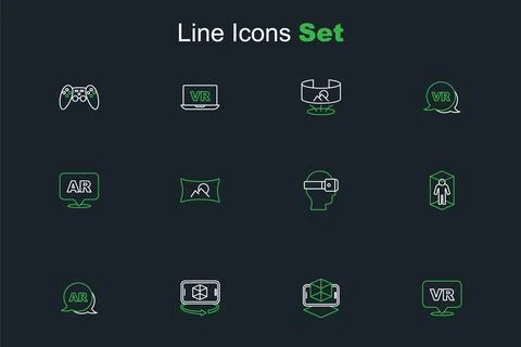 Set line Virtual reality, 3d modeling, Augmented AR, glasses, Wide angle pi.. イラスト素材