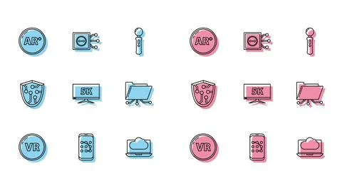 Set line Virtual reality, Ar, augmented, Cloud technology data transfer sto.. Stock Illustration