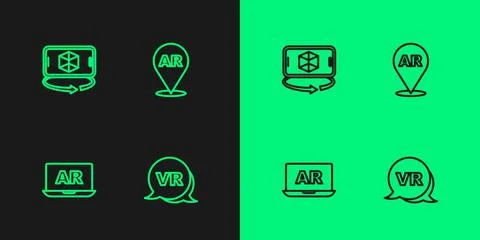 Set line Virtual reality, Augmented AR, 3d modeling and icon. Vector Illustrazione stock