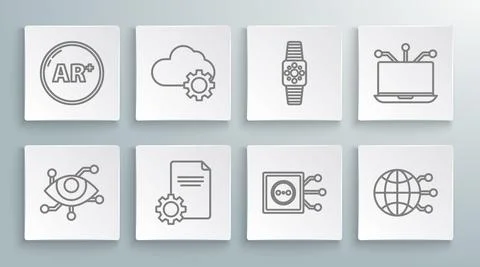 Set line Virtual reality, Cloud technology data transfer and storage, File Stock Illustration