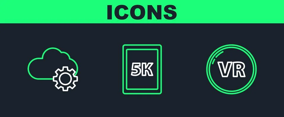 Set line Virtual reality, Cloud technology data transfer and storage and Tablet Stock Illustration