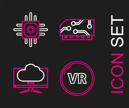 Set line Virtual reality, Computer monitor screen, RAM, random access memor.. Stock Illustration
