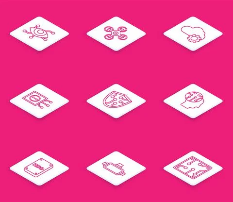 Set line Virtual reality, Drone, Cloud technology data transfer and storage Stock Illustration