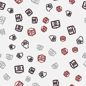Set line Virtual reality glasses, 3d modeling, and on seamless pattern. Vector Ilustración de archivo