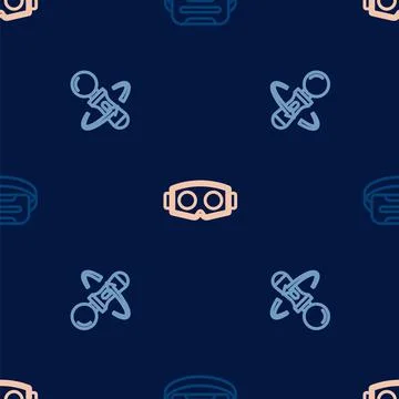 Set line Virtual reality glasses, VR controller game and on seamless pattern Illustrazione stock