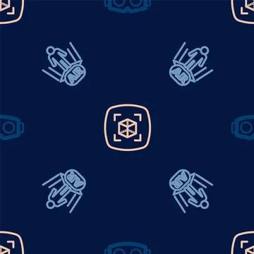 Set line Virtual reality glasses, Augmented AR and 3d modeling on seamless Illustrazione stock