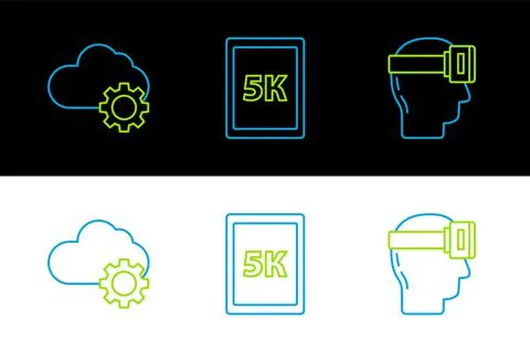 Set line Virtual reality glasses, Cloud technology data transfer and storage and Stock Illustration