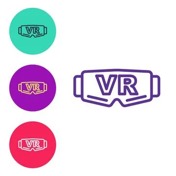 Set line Virtual reality glasses icon isolated on white background. Stereoscopic Stock Illustration