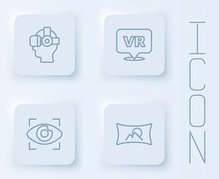 Set line Virtual reality glasses, Big brother electronic eye and Wide angle p Illustrazione stock