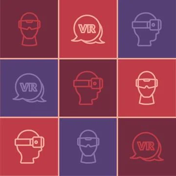 Set line Virtual reality glasses, and icon. Vector Ilustración de archivo