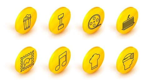 Set line Virtual reality glasses, Chef hat, Music note, tone, Picture landscape イラスト素材