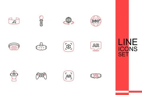 Set line Virtual reality glasses, Augmented AR, Gamepad, 3d modeling,  and .. Illustrazione stock
