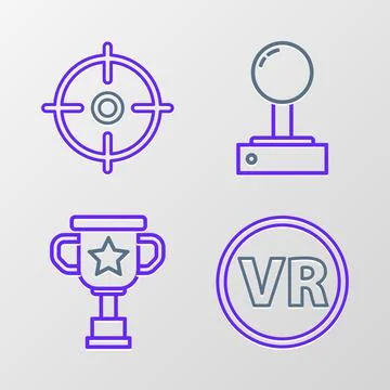 Set line Virtual reality glasses, Award cup, Joystick for arcade machine an.. Stock Illustration
