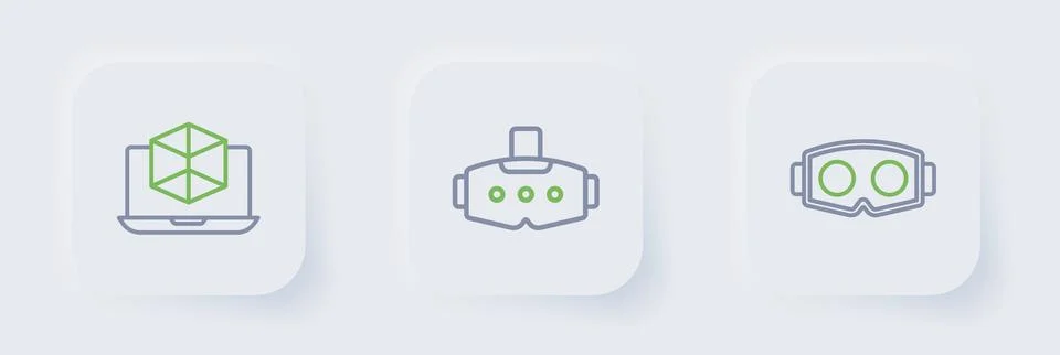 Set line Virtual reality glasses,  and 3d modeling icon. Vector 스톡 일러스트
